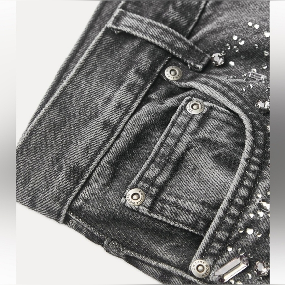 Zara Mid Waist Straight Cut Jewel Jeans - Picture 5 of 8
